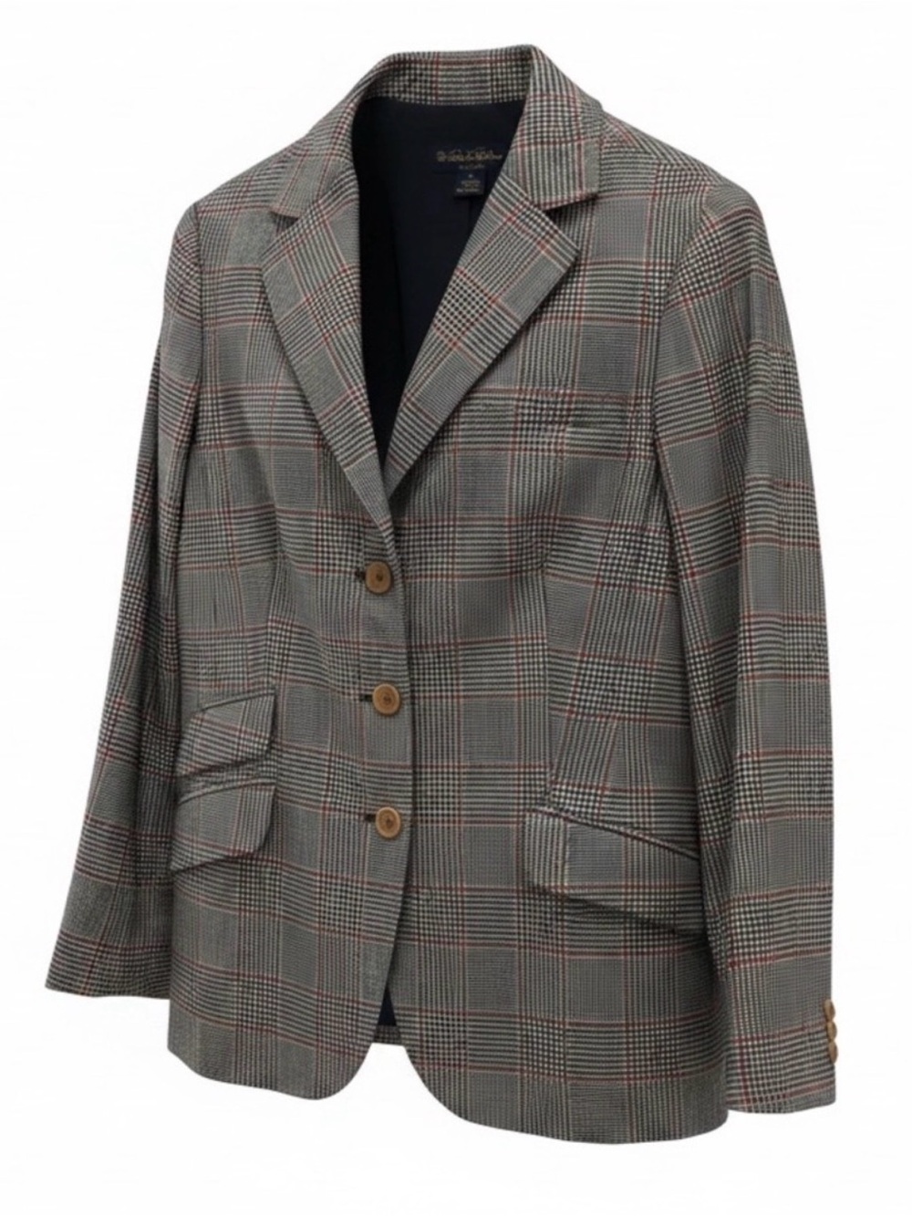 Brooks Brothers Saxxon Plaid Wool Silk Button Blazer Size 16